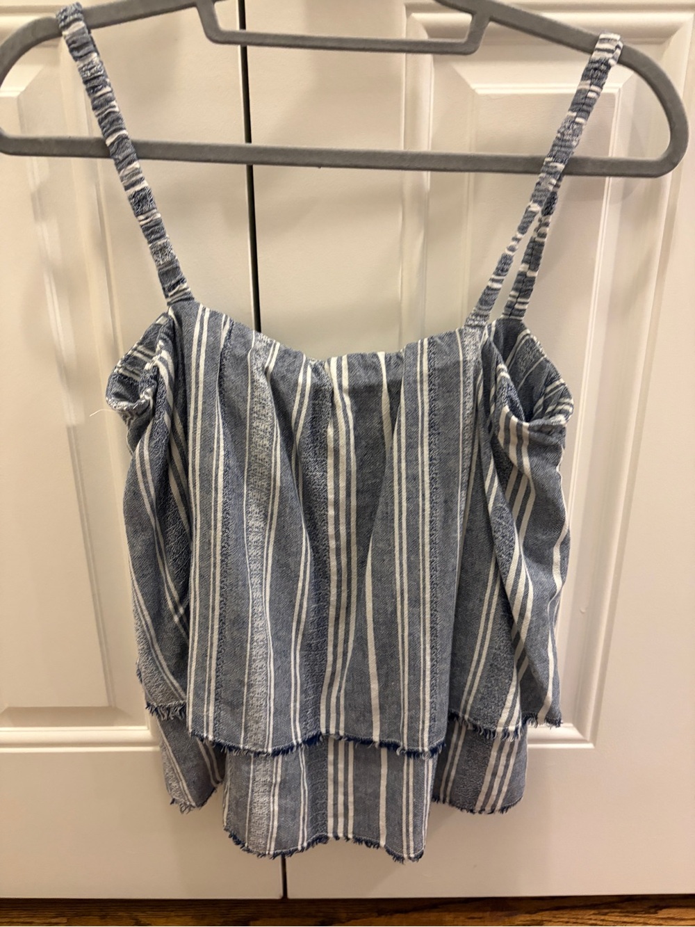 Bella Dahl Blue and White Striped Tiered Spaghetti Strap Camisole